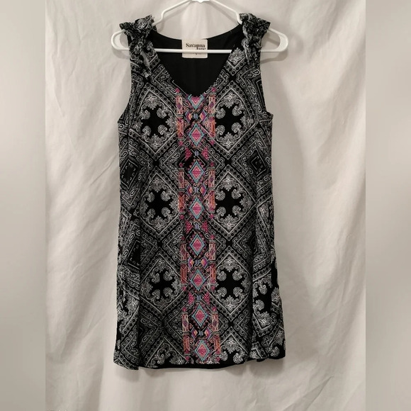 Savanna Jane Size Small Black White Abstract Sleeveless Lined Dress - Picture 3 of 10